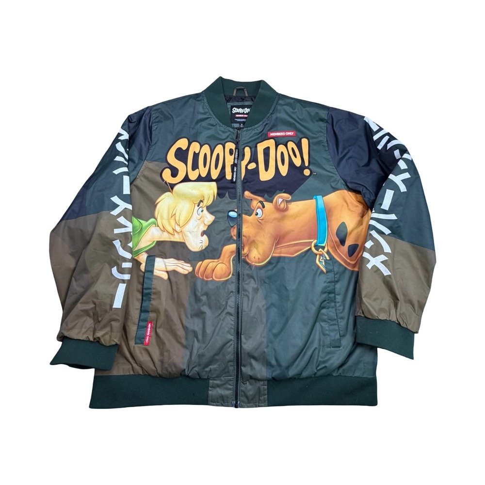 Members Only Bomber Jacket Mens XL Green Scooby-Doo Shaggy Graphic MW090411‎ Zip